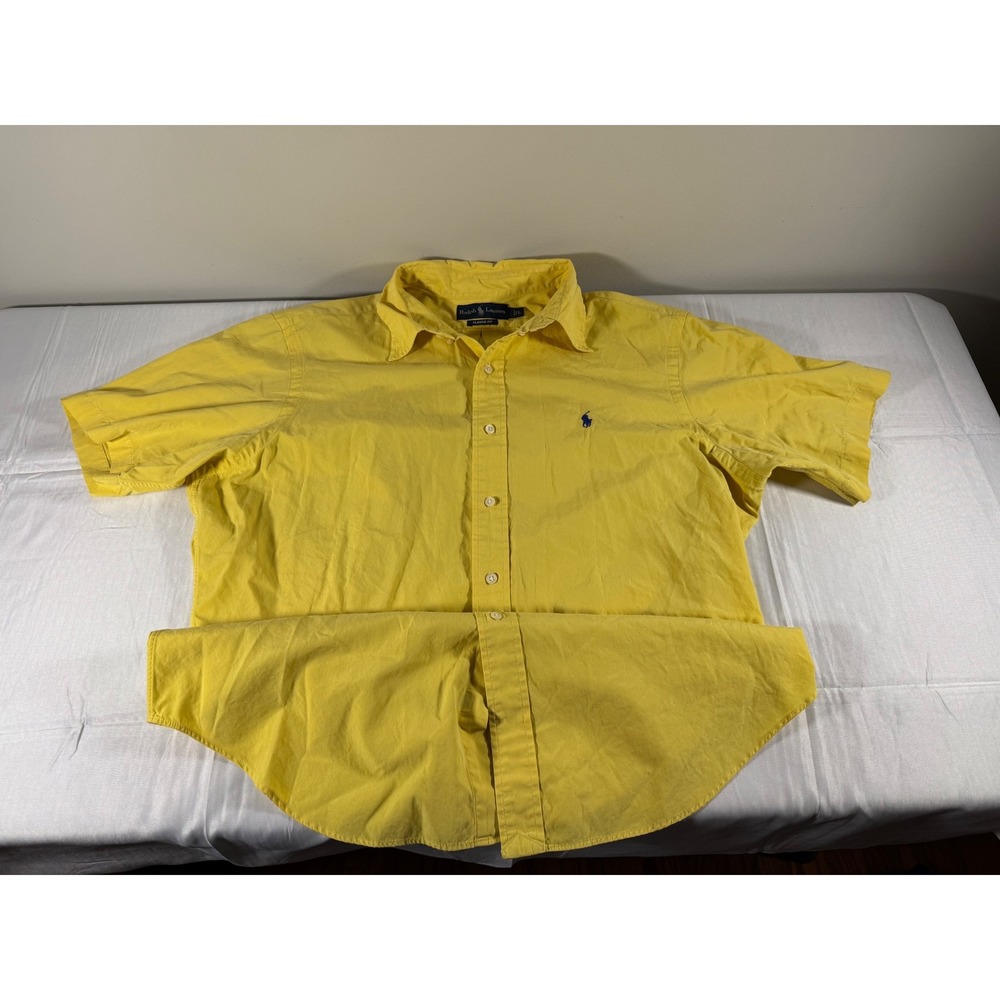 Ralph Lauren Mens Classic Fit Short Sleeve Button Down Shirt Yellow Large